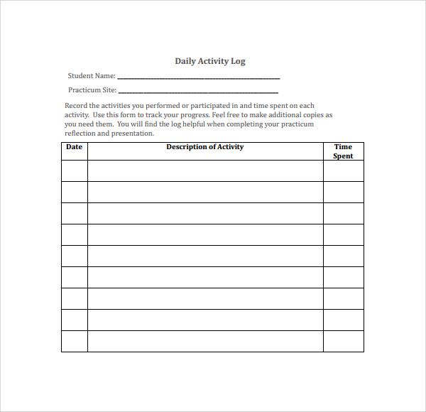 daily action log template