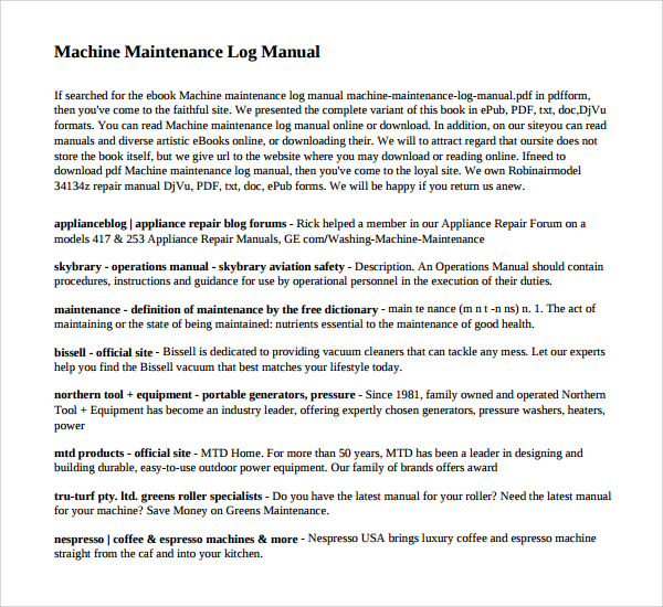 machine maintenance log template