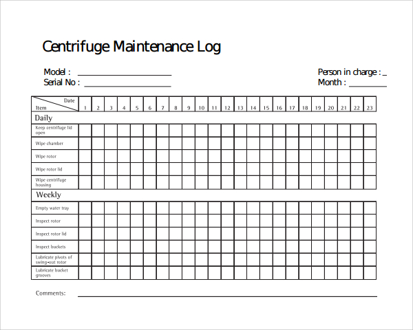 Free Printable Building Maintenance Log Sheet