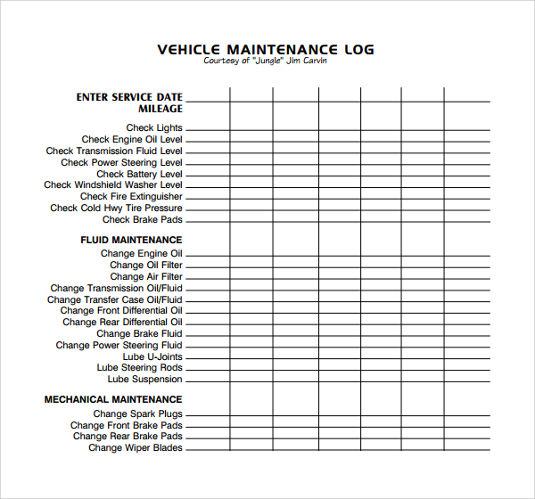 car maintenance log template%ef%bb%bf