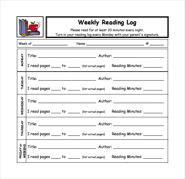 weekly reading log template