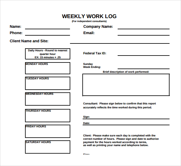 weekly work log template