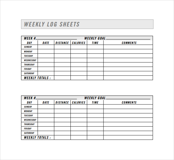 weekly log sheet template