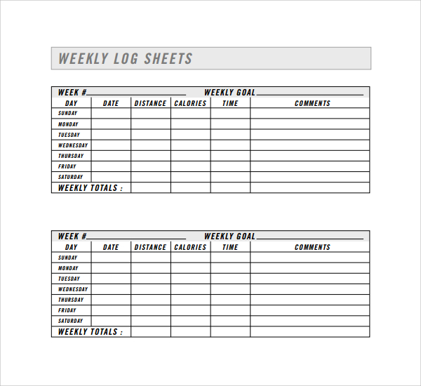 FREE 8+ Sample Weekly Log Templates in PDF