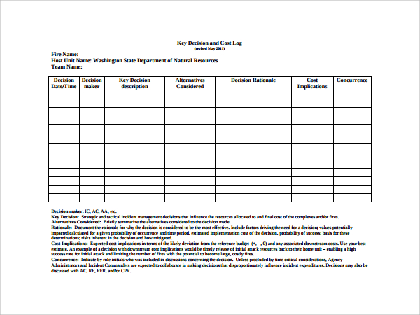 key decision log template