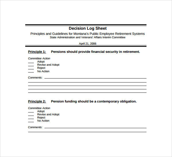 decision log sheet