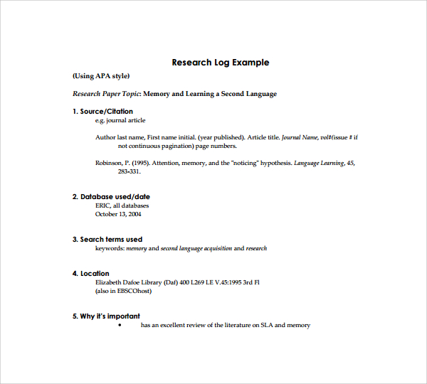 research log example pdf