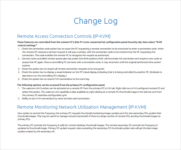 network change log template