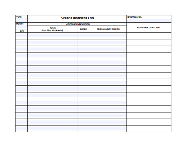 Sample Visitors Log Template - 9+ Free Documents in PDF, Word