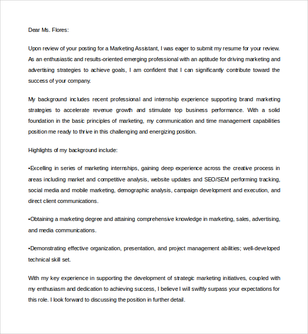 digital marketing assistant cover letter