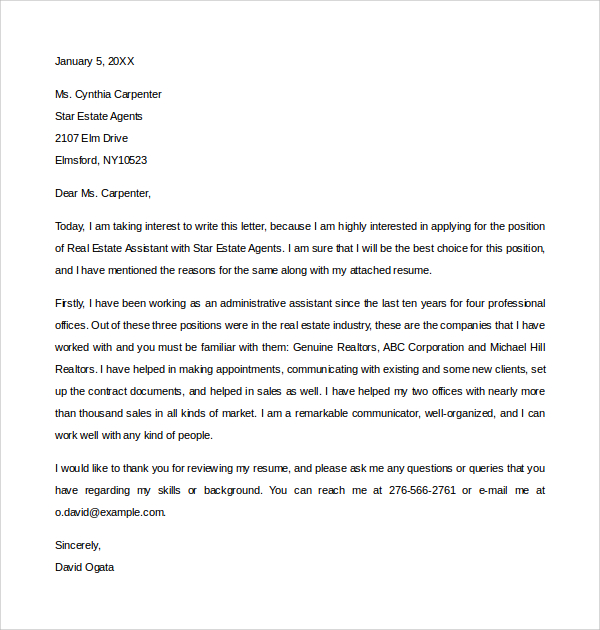 real estate marketing assistant cover letter