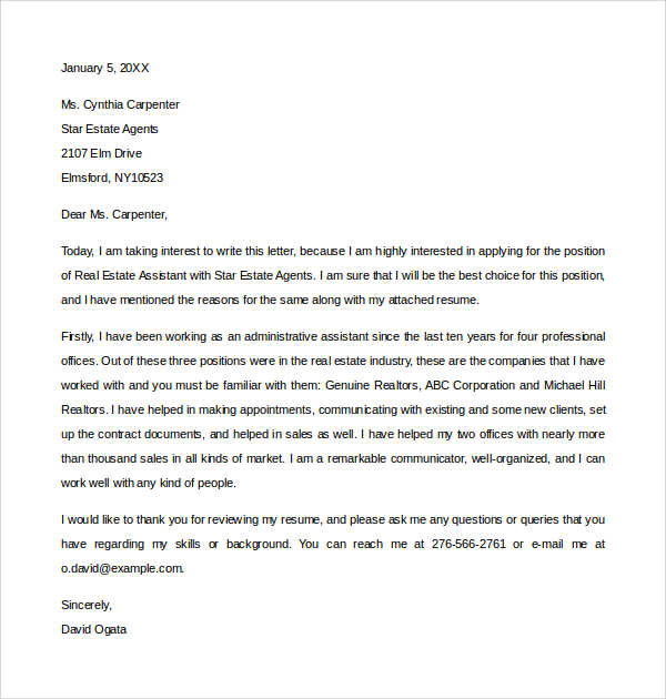 Real Estate Marketing Assistant Cover Letter