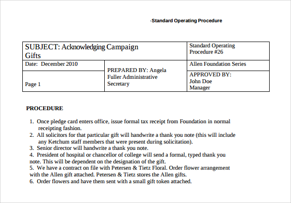 standing operating procedural manual template