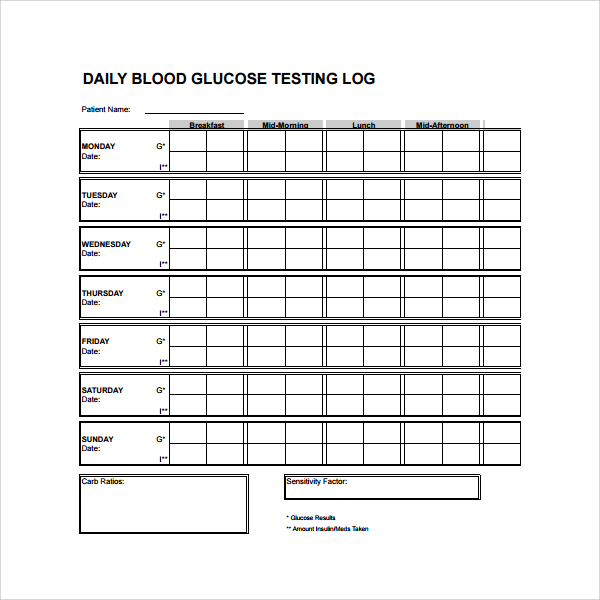 FREE 8+ Sample Blood Sugar Log Templates in PDF MS Word