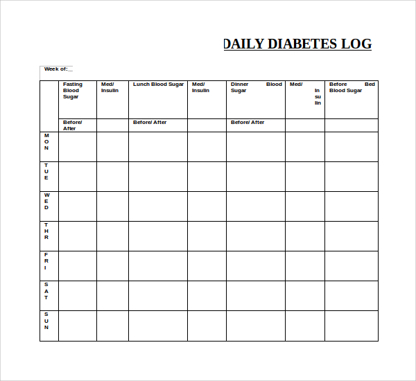 Diabetic Recording Chart Free