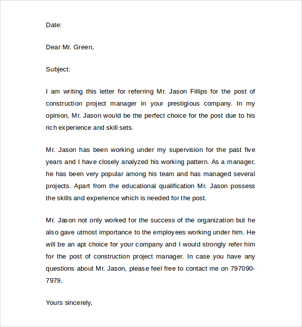 Referee Letter Of Recommendation from images.sampletemplates.com