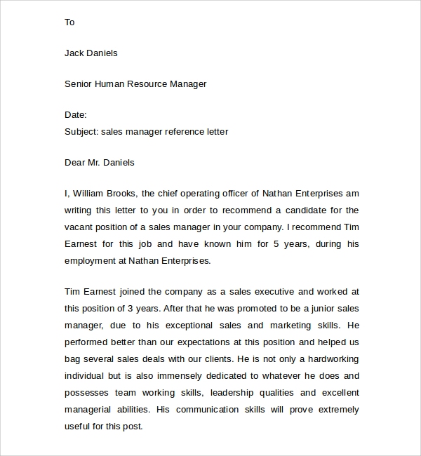 Free 7 Sample Manager Reference Letter Templates In Pdf Ms Word