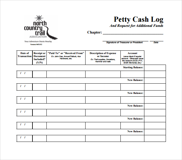 simple petty cash log template