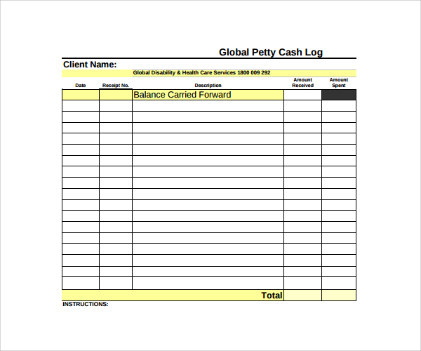 Petty Cash Log Sheets Printable