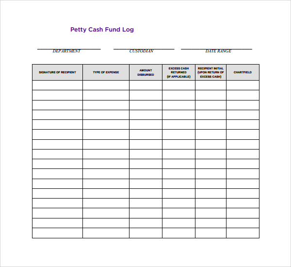 8 Petty Cash Log Templates to Download | Sample Templates