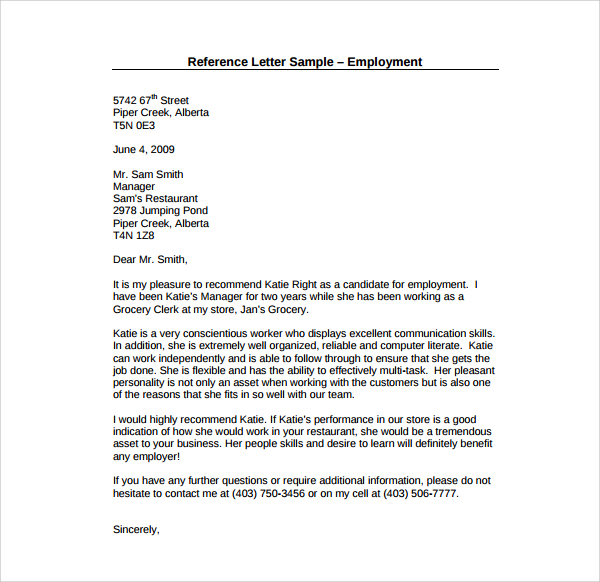 recommendation letter sample manager