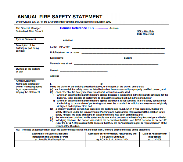 annual fire safety statement template