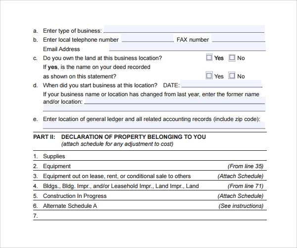 business property statement template
