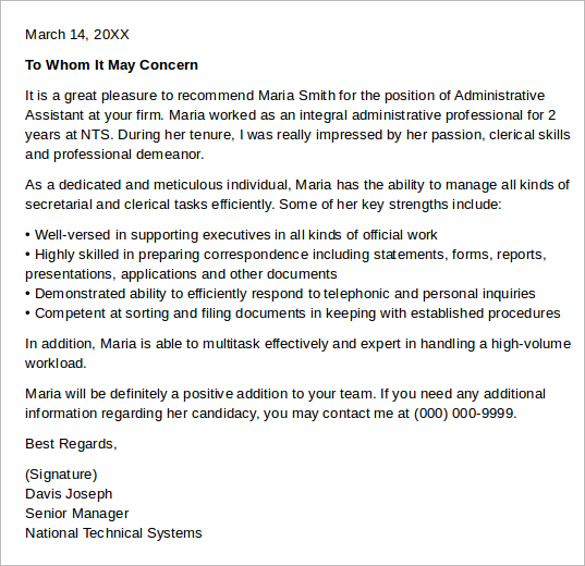 executive administrative assistant reference letter
