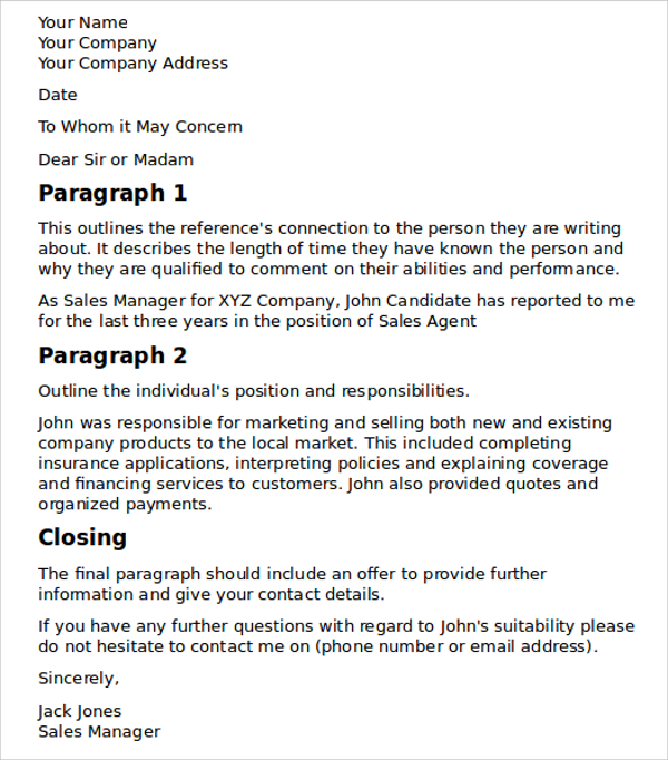 administrative assistant reference letter format