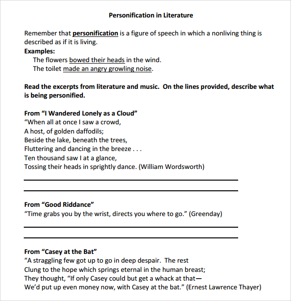 personification figure of speech example template