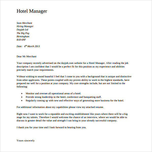 cover letter for hotel director