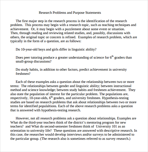 purpose statement of a research paper