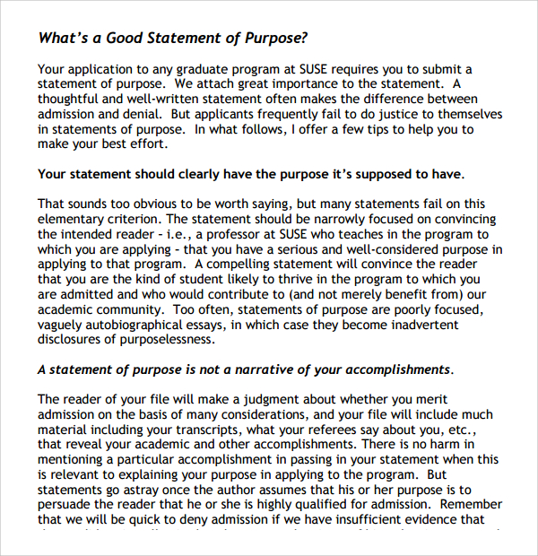 statement of purpose example business plan