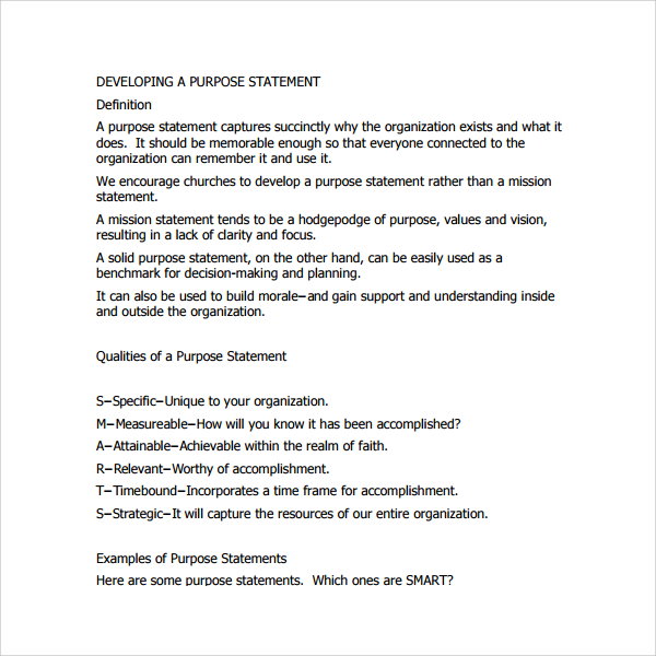 developing purpose statement template