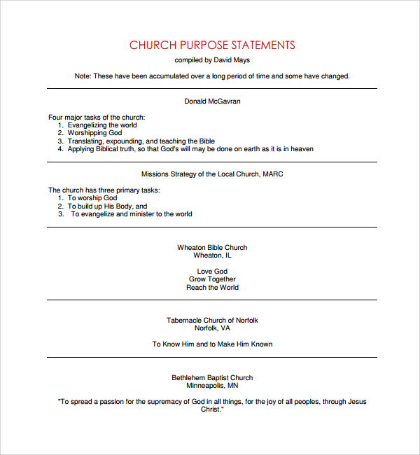 church purpose statement