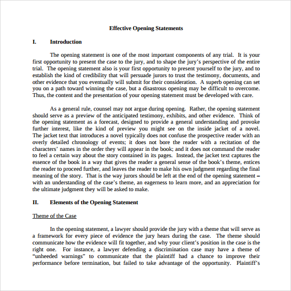 FREE 9+ Sample Opening Statement Templates in PDF MS Word