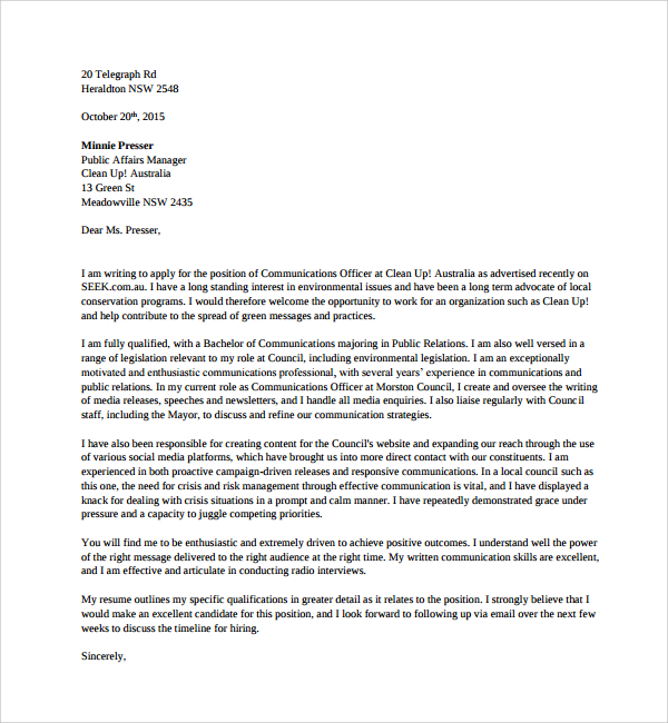 Cover Letter Template Communications Online Cover Letter Library