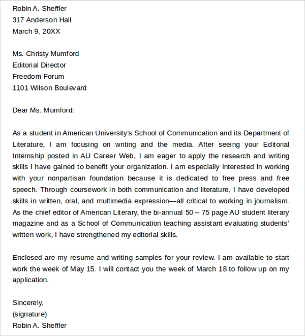 editoial assistant intern cover letter