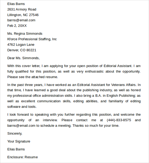 cover letter template editorial assistant