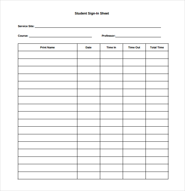 FREE 6 Sample Student Sign In Sheet Templates In MS Word PDF