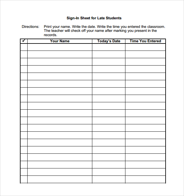 late student sign in sheet