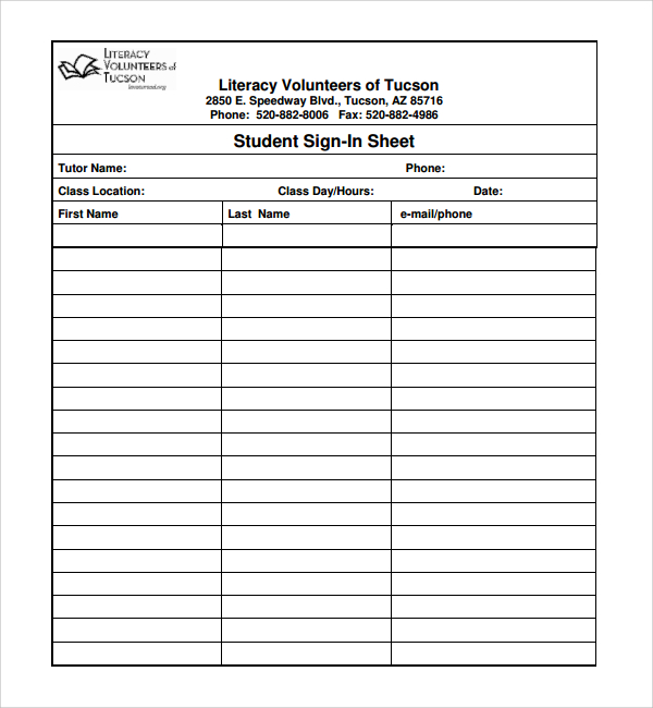 FREE 6 Sample Student Sign In Sheet Templates In MS Word PDF
