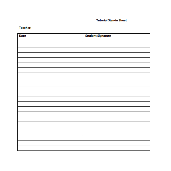 student tutorial sign in sheet