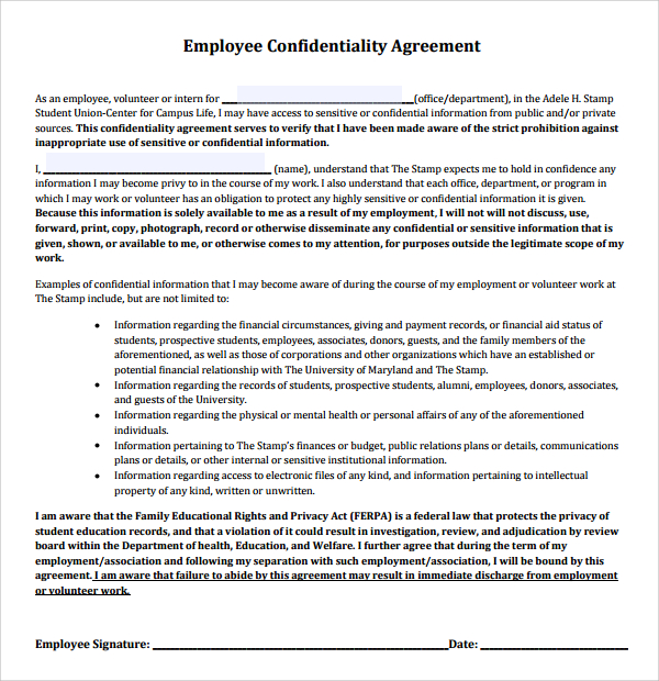 office employee confidentiality agreement