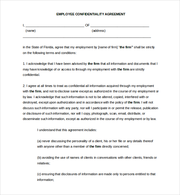 employee confidentiality agreement free