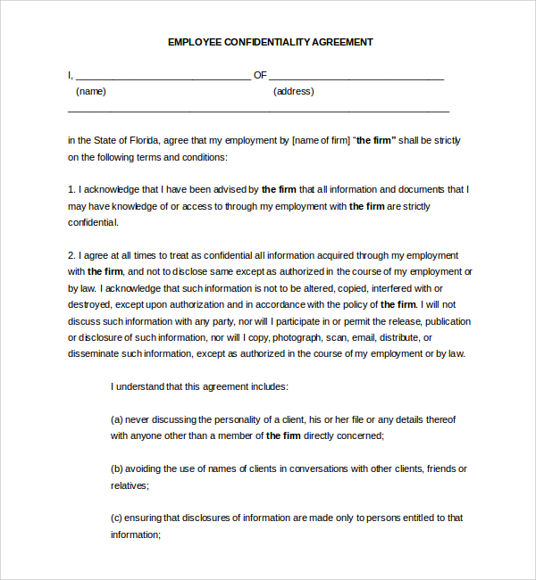 Printable Employee Confidentiality Agreement Template Printable Templates