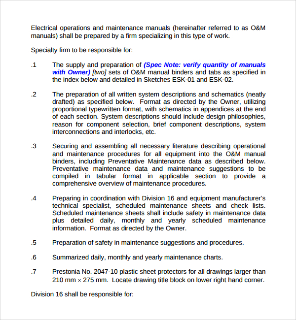 electrical operation and maintenance manual