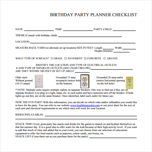 FREE 7+ Sample Birthday Party Checklist Templates in PDF