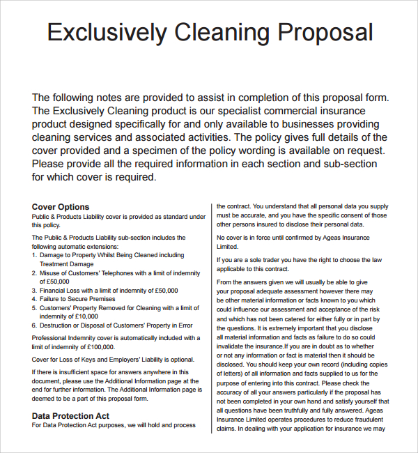 Template For Cleaning Proposal