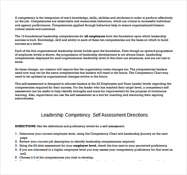 competency self assessment template